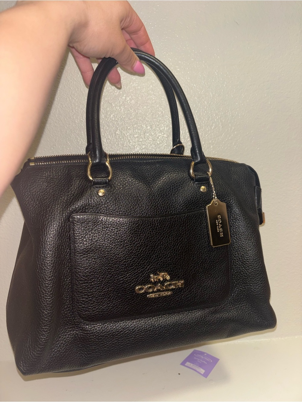 Coach Black Pebbled Leather Satchel with Gold Hardware - Picture 9 of 9